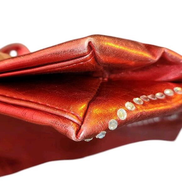 Disney Parks Red Metallic Rhinestone Mickey Mouse Tote Bag Faux Leather Flawed - Picture 7 of 8